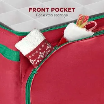 HOLDN’ STORAGE Premium Christmas Ornament Storage Container - Holds Up to 72-4” Ornaments Durable 600D Fabric - Adjustable Dividers - 3 Individual Trays - Metal Frame - Red