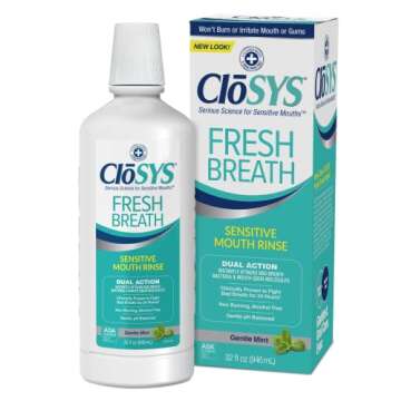 CloSYS Sensitive Mouthwash, 32 Ounce, 2 Count, Gentle Mint, Alcohol Free, Dye Free, pH Balanced, Hel...