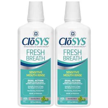 CloSYS Sensitive Mouthwash, 32 Ounce, 2 Count, Gentle Mint, Alcohol Free, Dye Free, pH Balanced, Helps Soothe Mouth Sensitivity, Fights Bad Breath
