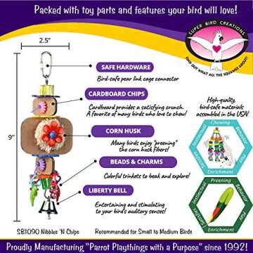 Super Bird Creations SB1090 Nibbles 'N Chips Bird Toy - Interactive Chew & Preening for Small to Med...