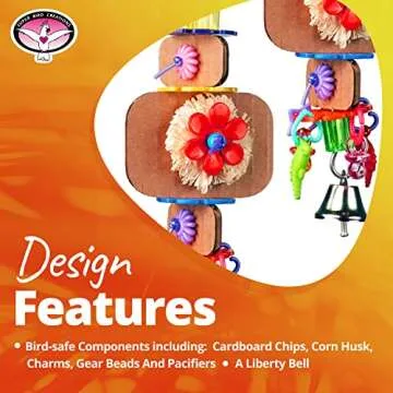 Super Bird Creations SB1090 Nibbles 'N Chips Bird Toy - Interactive Chew & Preening for Small to Medium Birds - Parrotlets Parakeets Cockatiel - Colorful Beads Chips & Corn Husk Chews - 8.5"x3"x1.5"