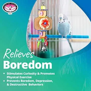 Super Bird Creations SB1090 Nibbles 'N Chips Bird Toy - Interactive Chew & Preening for Small to Medium Birds - Parrotlets Parakeets Cockatiel - Colorful Beads Chips & Corn Husk Chews - 8.5"x3"x1.5"