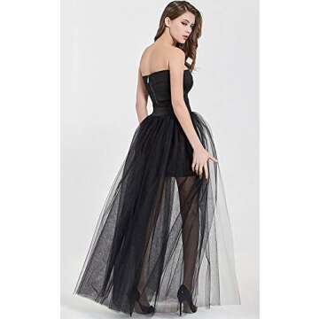 L'VOW Women's 4 Layers Overlay Long Tutu Tulle Dresses Floor Length Elastic Waist Bustle Skirt for Festival Party(Black-Medium)
