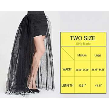 L'VOW Women's 4 Layers Overlay Long Tutu Tulle Dresses Floor Length Elastic Waist Bustle Skirt for Festival Party(Black-Medium)