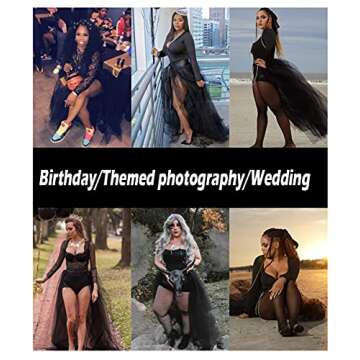 L'VOW Women's 4 Layers Overlay Long Tutu Tulle Dresses Floor Length Elastic Waist Bustle Skirt for Festival Party(Black-Medium)