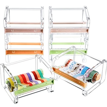 Outus 6 Pieces Transparent Visible Washi Tape Dispenser Multi Masking Tape Cutter Roll Tape Holder O...