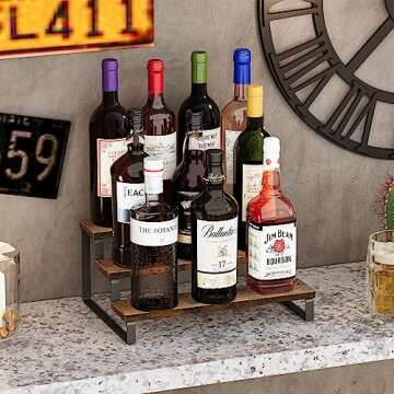 Giikin 3-Tier Spice Rack, 13.8 Inch Wood Step Shelf Countertop Spice Storage Holder, Kitchen Pantry Cabinet Organizer Cupboard for Spice Bottles, Jars, Seasonings, Baking Supplies, Metal Frame