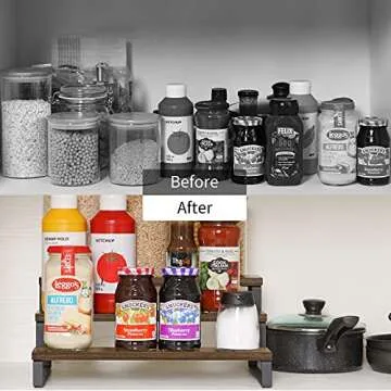 Giikin 3-Tier Spice Rack, 13.8 Inch Wood Step Shelf Countertop Spice Storage Holder, Kitchen Pantry Cabinet Organizer Cupboard for Spice Bottles, Jars, Seasonings, Baking Supplies, Metal Frame