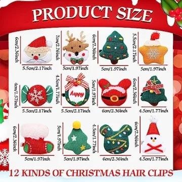 Hotop 12 Pcs Christmas Hair Clips for Girls and Women
