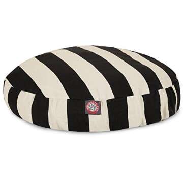 Black Vertical Stripe Large Round Indoor Outdoor Pet Dog Bed With Removable Washable Cover By Majest...
