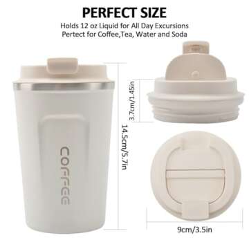 12 oz Stainless Steel Vacuum Insulated Tumbler - Coffee Travel Mug Spill Proof with Lid - Thermos Cup for Keep Hot/Ice Coffee,Tea and Beer (White)