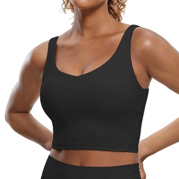 CRZ YOGA Butterluxe Women's V Neck Longline Sports Bra - U Back Padded Crop Workout Tank Top