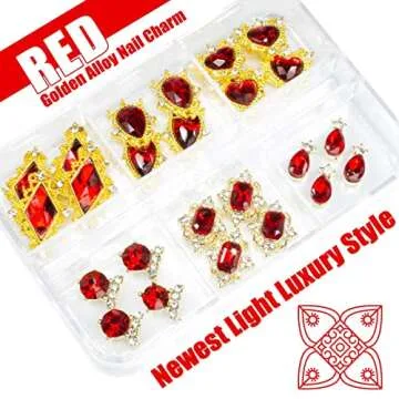 qiipii 24pcs Red Nail Rhinestones Luxury Nail Charms Ruby Red Heart Charms for Nails 3D Big Nail Gem...