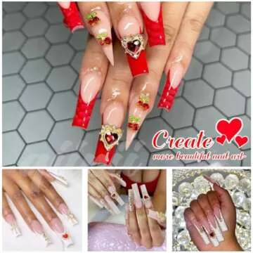 qiipii 24pcs Red Nail Rhinestones Luxury Nail Charms Ruby Red Heart Charms for Nails 3D Big Nail Gems Crystals Diamonds Jewelry Stones Alloy Nail Art Studs Nail Art Decoration for Arylic Nails Crafts