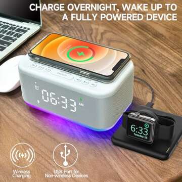 Bluetooth Alarm Clock with Wireless Charging & Light