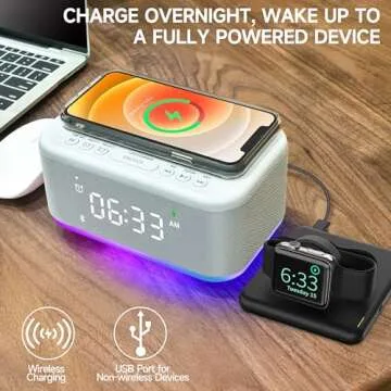 Bluetooth Alarm Clock with Wireless Charging & Light