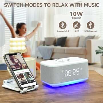 Bluetooth Alarm Clock with Wireless Charging & Light
