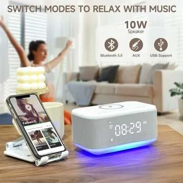 Bluetooth Alarm Clock with Wireless Charging & Light