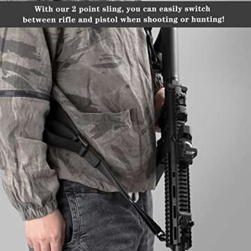 2 Point Sling Quick Adjust QD Rifle Sling with QD Sling Swivels, 2 PCS QD Sling Mount for Mlok Rail Push Button Quick Release Sling Attachment, Quick Disconnect Sling with Fast Thumb Loop