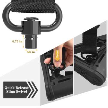 2 Point Sling Quick Adjust QD Rifle Sling with QD Sling Swivels, 2 PCS QD Sling Mount for Mlok Rail Push Button Quick Release Sling Attachment, Quick Disconnect Sling with Fast Thumb Loop
