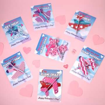 CHMYWJ 28 Pack Valentines Day Cards for Kids School with Foam Airplane Valentines Day Gifts for Kids...