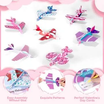 CHMYWJ 28 Pack Valentines Day Cards for Kids School with Foam Airplane Valentines Day Gifts for Kids Classroom Valentines Exchange Prize Gifts Cards Boys &Girl Valentines Airplane Party Favors