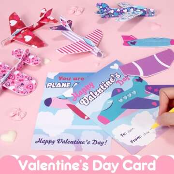 CHMYWJ 28 Pack Valentines Day Cards for Kids School with Foam Airplane Valentines Day Gifts for Kids Classroom Valentines Exchange Prize Gifts Cards Boys &Girl Valentines Airplane Party Favors