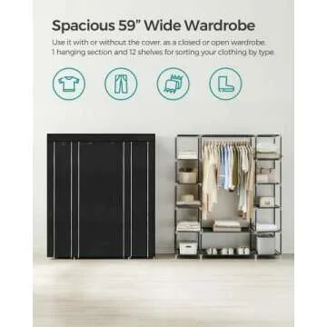 SONGMICS Closet Wardrobe with 12 Compartments