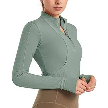 KTILG Women's Workout Jacket Half Zip Running Track Jackets Long Sleeve Athletic Pullover with Thumb Holes Green S