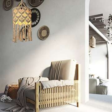 BWVV Boho Hanging Lamp Handmade Macrame Lamp Shade Plug in Pendant Light Bohemian Hanging Lights with Plug in Cord Light Fixtures for Bedroom Living Room Home Decor (Shade 1)