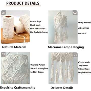 BWVV Boho Hanging Lamp Handmade Macrame Lamp Shade Plug in Pendant Light Bohemian Hanging Lights with Plug in Cord Light Fixtures for Bedroom Living Room Home Decor (Shade 1)