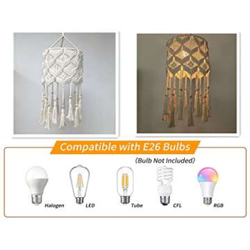 BWVV Boho Hanging Lamp Handmade Macrame Lamp Shade Plug in Pendant Light Bohemian Hanging Lights with Plug in Cord Light Fixtures for Bedroom Living Room Home Decor (Shade 1)