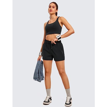CRZ YOGA Womens 4-Way Stretch Athletic Shorts High Waisted - Comfy Work Casual Shorts with Pockets Workout Golf Hiking Black Small