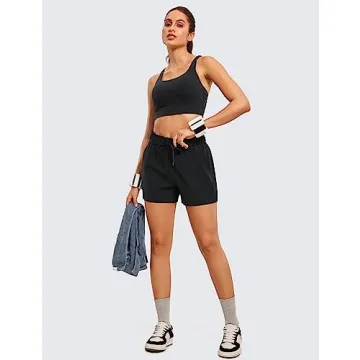 CRZ YOGA Womens 4-Way Stretch Athletic Shorts High Waisted - Comfy Work Casual Shorts with Pockets Workout Golf Hiking Black Small