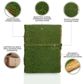 LEATHER VILLAGE Leather Floral Embossed Journal - 200 Pages