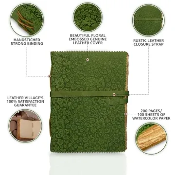 LEATHER VILLAGE Leather Floral Embossed Journal - 200 Pages