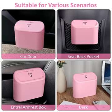 Accmor Car Trash Can with Lid, 2 Pack Pink Mini Vehicle Trash Bin Dustbin Garbage Organizer Holder with Trash Bag, Small Hanging Leakproof Auto Storage Bag Container for Car SUV Home Office