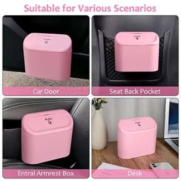 Accmor Car Trash Can with Lid, 2 Pack Pink Mini Vehicle Trash Bin Dustbin Garbage Organizer Holder with Trash Bag, Small Hanging Leakproof Auto Storage Bag Container for Car SUV Home Office