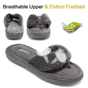 CIOR Women’s Cozy Memory Foam Spa Thong Flip Flops – Plush, Breathable Velvet - Dark Gray