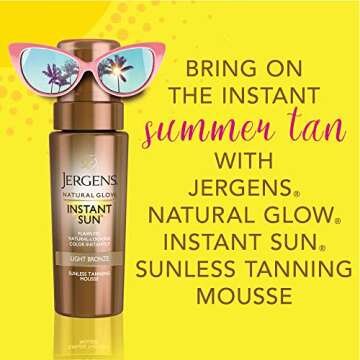 Jergens Natural Glow Instant Sun Body Mousse, Self Tanner for Light Bronze Tan, Sunless Tanning Body Bronzer for Natural Looking Color Instantly, 6 Oz, Pack of 2