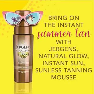 Jergens Natural Glow Instant Sun Body Mousse, Self Tanner for Light Bronze Tan, Sunless Tanning Body Bronzer for Natural Looking Color Instantly, 6 Oz, Pack of 2