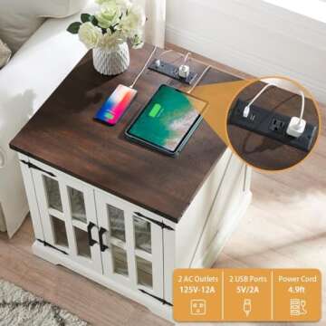 Barnyatoh Farmhouse End Table with Charging Station