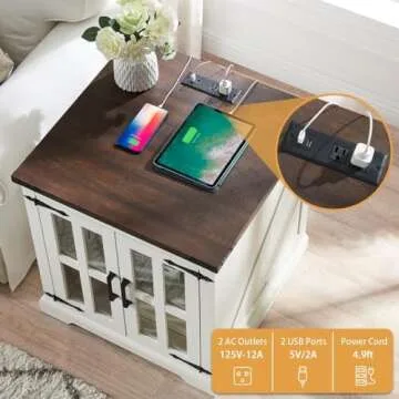 Barnyatoh Farmhouse End Table with Charging Station