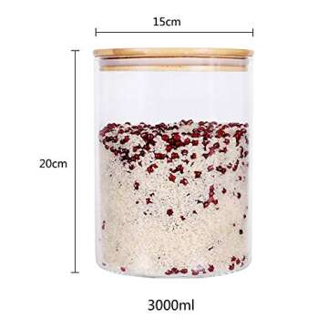Large Glass Food Storage Container, 100 FL OZ (3000ml) Glass Food Canister with Airtight Bamboo Lids for Your Pantry, BPA-Free Cereal Dispenser Jars for Spaghetti Pasta, Powder, Tea, Coffee