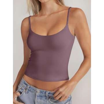 PINKMSTYLE Double Lined Scoop Neck Camisole Tops for Women Adjustable Spaghetti Strap Tank Yoga Tops...