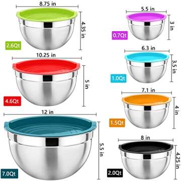 P&P CHEF Mixing Bowls with Lids Set of 7, Stainless Steel Nesting Salad Bowls, Serving Bowl with 17 ...
