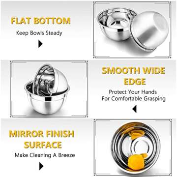 P&P CHEF Mixing Bowls with Lids Set of 7, Stainless Steel Nesting Salad Bowls, Serving Bowl with 17 PCS Kitchen Tools for Prepping, Baking or Storing, 7 Sizes- 0.7, 1, 1.5, 2, 2.6, 4.6, 7Qt, Colorful