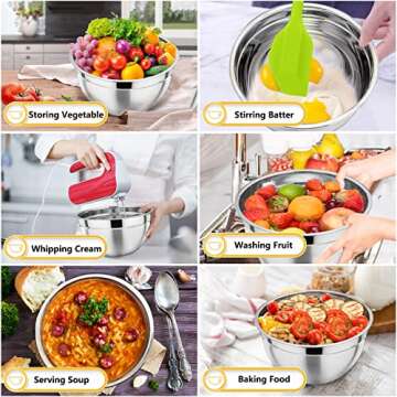 P&P CHEF Mixing Bowls with Lids Set of 7, Stainless Steel Nesting Salad Bowls, Serving Bowl with 17 PCS Kitchen Tools for Prepping, Baking or Storing, 7 Sizes- 0.7, 1, 1.5, 2, 2.6, 4.6, 7Qt, Colorful