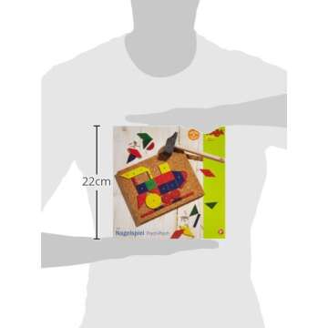 HABA Geo Shape Tack Zap Play Set - Make Geometric Designs with Corkboard, Hammer, Templates and 50 Wooden Tiles (Made in Germany)