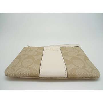Coach Signature PVC Leather Corner Zip Wristlet, Light Khaki, Chalk